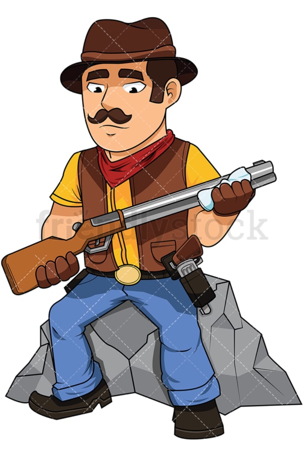 Cowboy cleaning his shotgun - Image isolated on white background. Transparent PNG and vector (infinitely scalable) EPS
