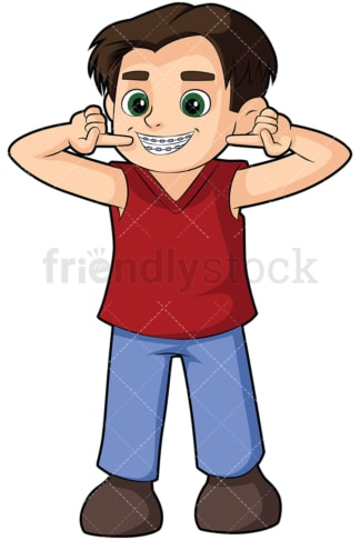 Happy boy showing off his braces - Image isolated on transparent background. PNG