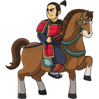 Japanese knight samurai on horse. PNG - JPG and vector EPS file formats (infinitely scalable). Image isolated on transparent background.