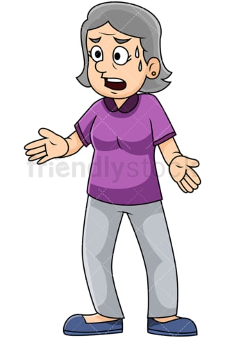 Nervous mature woman talking and sweating - Image isolated on transparent background. PNG