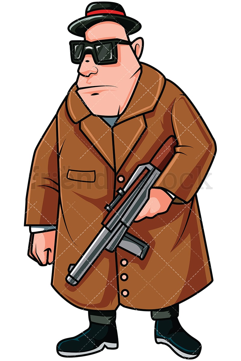 Mobster Holding A Russian Submachine Gun Vector Cartoon Clipart