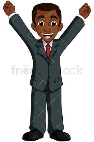 Winning black business man cheering - Image isolated on transparent background. PNG