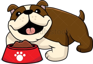Adorable bulldog with a bowl of dog food. PNG - JPG and vector EPS (infinitely scalable).