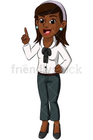 Black business woman making point - Image isolated on transparent background. PNG