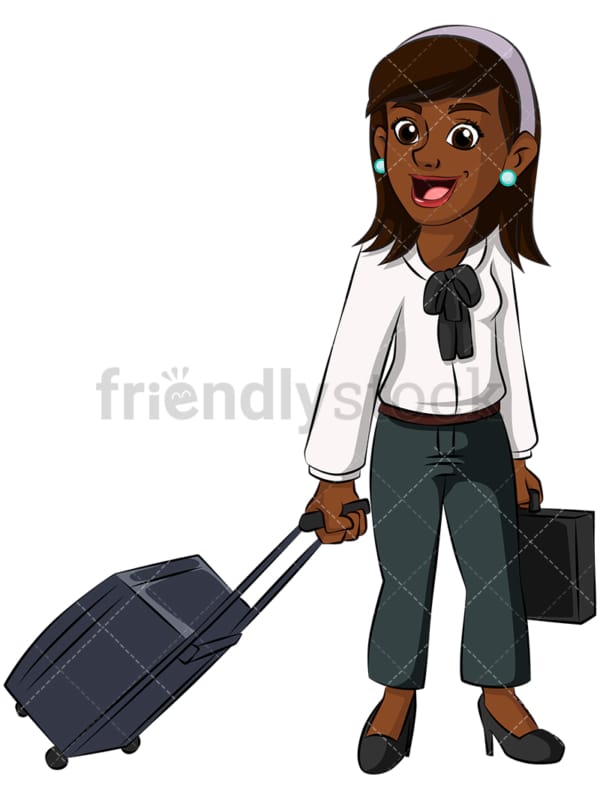 Black business woman traveling - Image isolated on transparent background. PNG