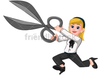 Business woman holding scissors - Image isolated on transparent background. PNG