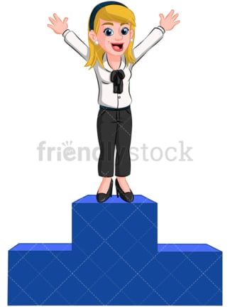 Business woman winner podium - Image isolated on transparent background. PNG