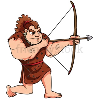 Caveman Hunting With A Bow - Image isolated on white background. Transparent PNG and vector (infinitely scalable) EPS
