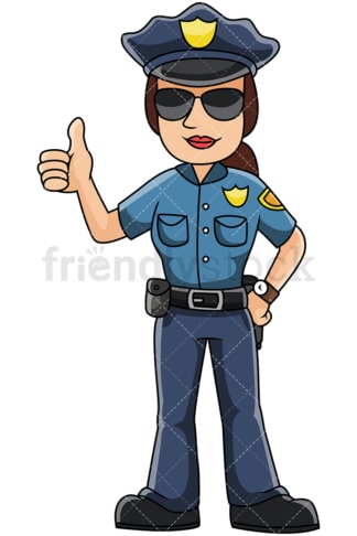Female police officer thumbs up - Image isolated on transparent background. PNG