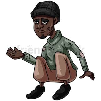Homeless black male beggar. PNG - JPG and vector EPS file formats (infinitely scalable). Image isolated on transparent background.