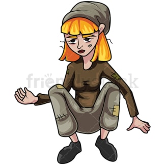 Homeless female beggar. PNG - JPG and vector EPS file formats (infinitely scalable). Image isolated on transparent background.