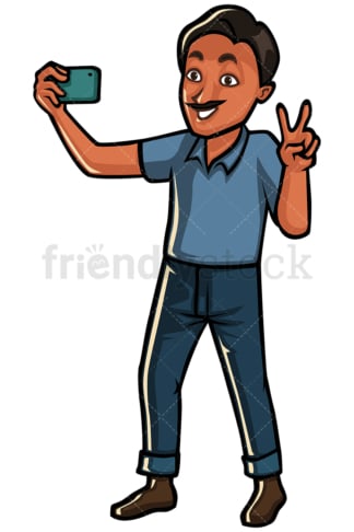 Indian man taking selfie on mobile phone - Image isolated on white background. Transparent PNG and vector (infinitely scalable) EPS