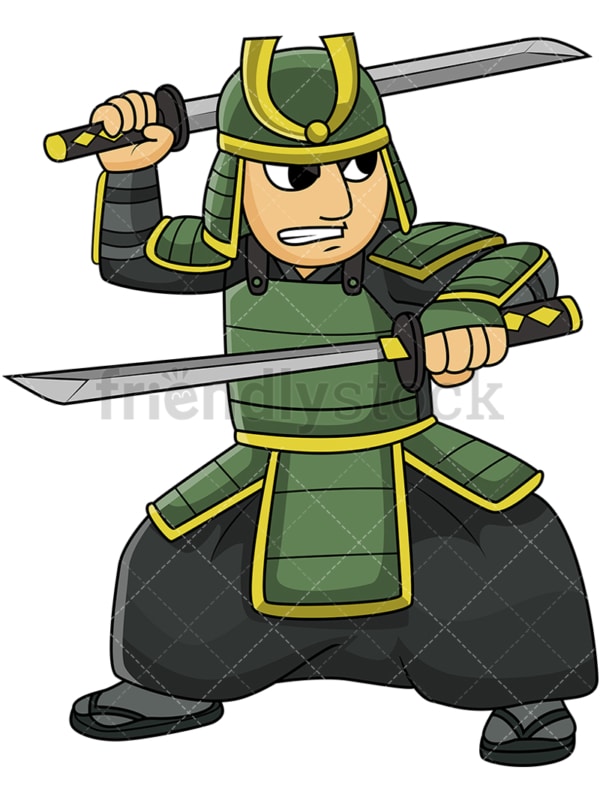 Japanese bushi warrior two swords. PNG - JPG and vector EPS file formats (infinitely scalable). Image isolated on transparent background.