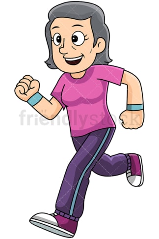 Mature woman running for exercise - Image isolated on transparent background. PNG