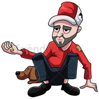 Penniless homeless man with dog. PNG - JPG and vector EPS file formats (infinitely scalable). Image isolated on transparent background.