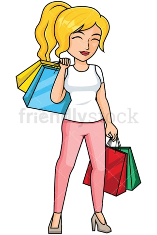 Woman after shopping feeling satisfied - Image isolated on transparent background. PNG