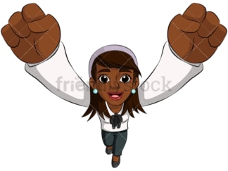 Black business woman cheering - Image isolated on transparent background. PNG