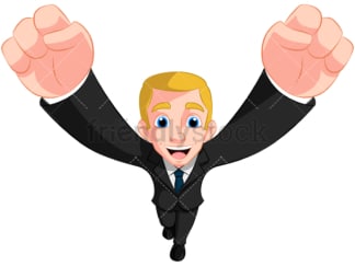Business man cheering top view - Image isolated on transparent background. PNG