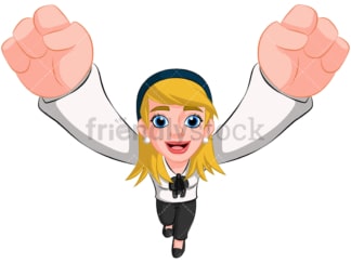Business woman cheering top view - Image isolated on transparent background. PNG