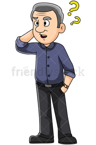 Confused mature man scratching his head - Image isolated on transparent background. PNG