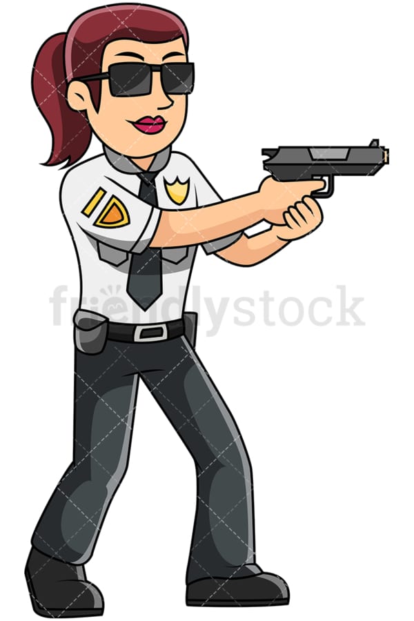Female police officer holding pistol - Image isolated on transparent background. PNG