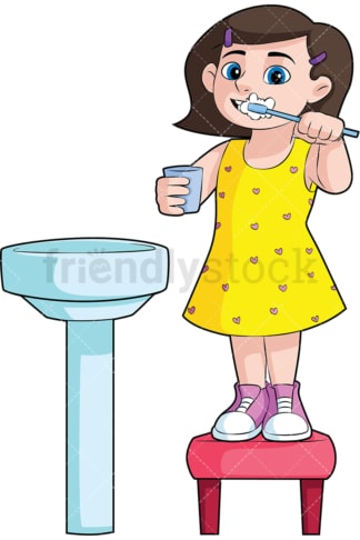 Girl brushing her teeth in the sink - Image isolated on transparent background. PNG