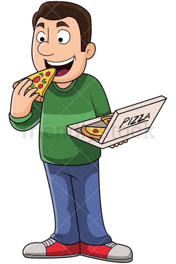 Man eating pizza slice - Image isolated on transparent background. PNG