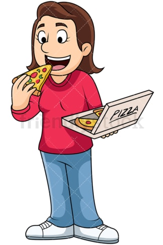 Woman eating pizza - Image isolated on transparent background. PNG