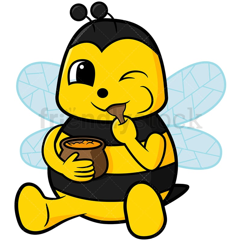 Download Adorable Bee Eating Honey From A Pot Vector Cartoon ...