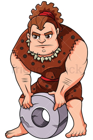 Caveman Rolling The Stone Wheel He Invented - Image isolated on white background. Transparent PNG and vector (infinitely scalable) EPS