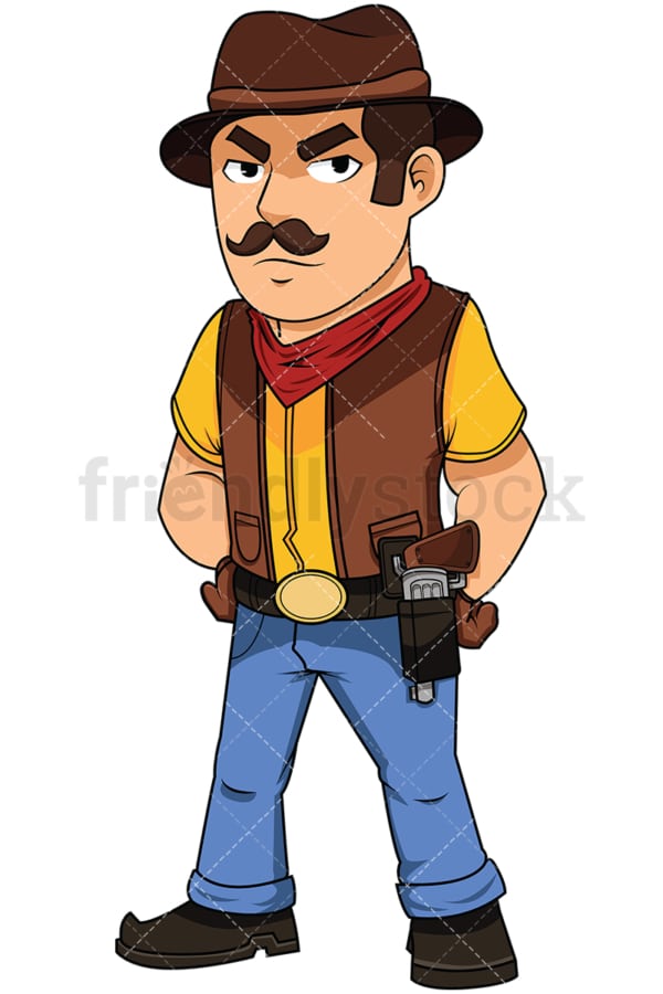 Confident cowboy with pistol in holster - Image isolated on white background. Transparent PNG and vector (infinitely scalable) EPS