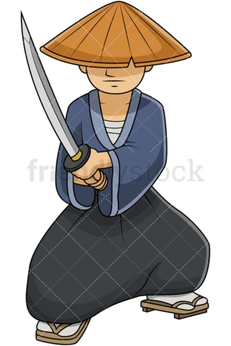 Japanese samurai wearing straw hat. PNG - JPG and vector EPS file formats (infinitely scalable). Image isolated on transparent background.