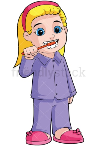 Little girl brushing her teeth - Image isolated on transparent background. PNG