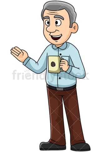 Mature man talking over coffee - Image isolated on transparent background. PNG