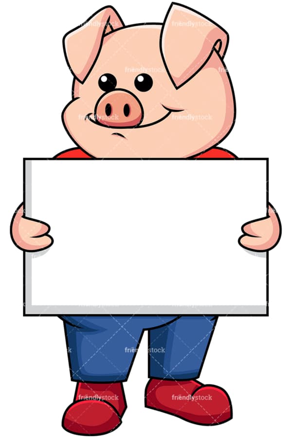Pig holding empty sign - Image isolated on transparent background. PNG