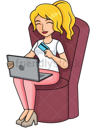 Woman holding credit card shopping online - Image isolated on transparent background. PNG