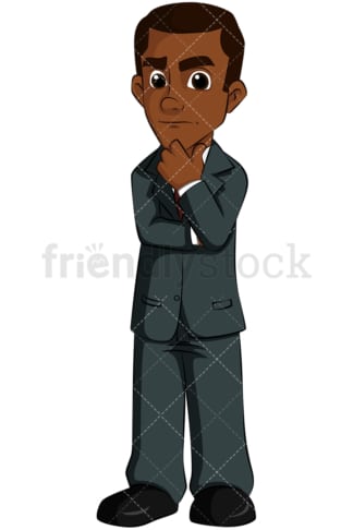 Worried black business man thinking - Image isolated on transparent background. PNG