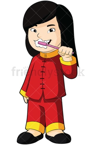 Asian girl brushing her teeth - Image isolated on transparent background. PNG
