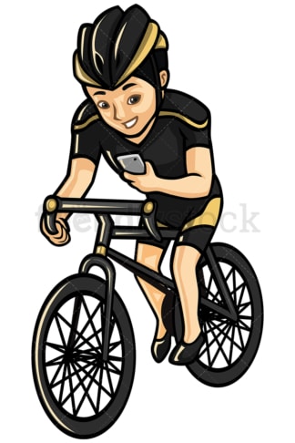 Asian man texting while riding a bike - Image isolated on white background. Transparent PNG and vector (infinitely scalable) EPS