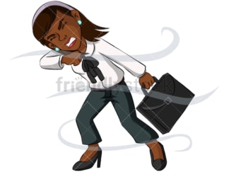Black business woman fighting windstorm - Image isolated on transparent background. PNG