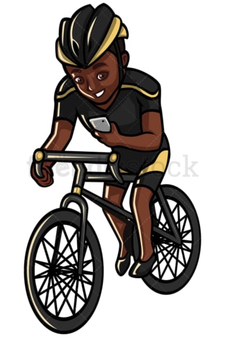 Black man texting while riding a bike - Image isolated on white background. Transparent PNG and vector (infinitely scalable) EPS