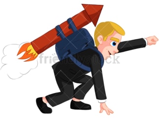 Businessman launching with rocket - Image isolated on transparent background. PNG