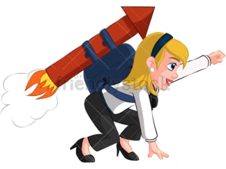 Businesswoman launching with rocket - Image isolated on transparent background. PNG