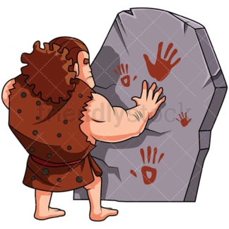 Caveman Painting On A Stone With His Hands - Image isolated on white background. Transparent PNG and vector (infinitely scalable) EPS
