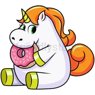 Cute unicorn eating a donut. PNG - JPG and vector EPS file formats (infinitely scalable). Image isolated on transparent background.