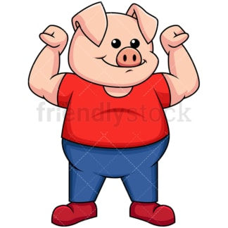 Pig flexing its muscles - Image isolated on transparent background. PNG