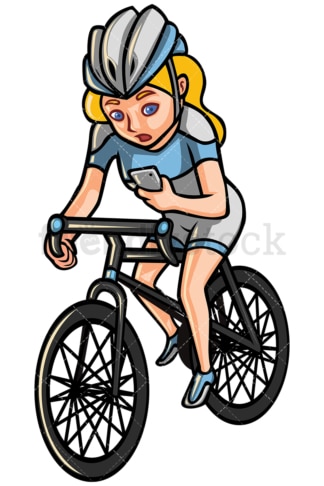 Woman checking phone while riding bike - Image isolated on white background. Transparent PNG and vector (infinitely scalable) EPS