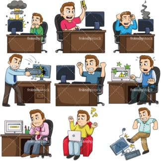 Man having problems with computer. PNG - JPG and vector EPS file formats (infinitely scalable). Images isolated on transparent background.