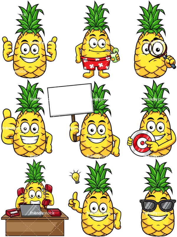 Pineapple cartoon. PNG - JPG and vector EPS file formats (infinitely scalable). Image isolated on transparent background.
