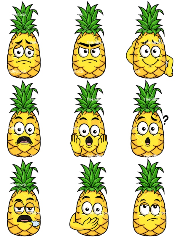 Pineapple character collection. PNG - JPG and vector EPS file formats (infinitely scalable). Image isolated on transparent background.
